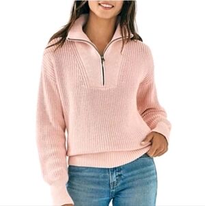 Faherty Sunwashed Mariner Half-zip Organic Cotton Fisherman Sweater XS